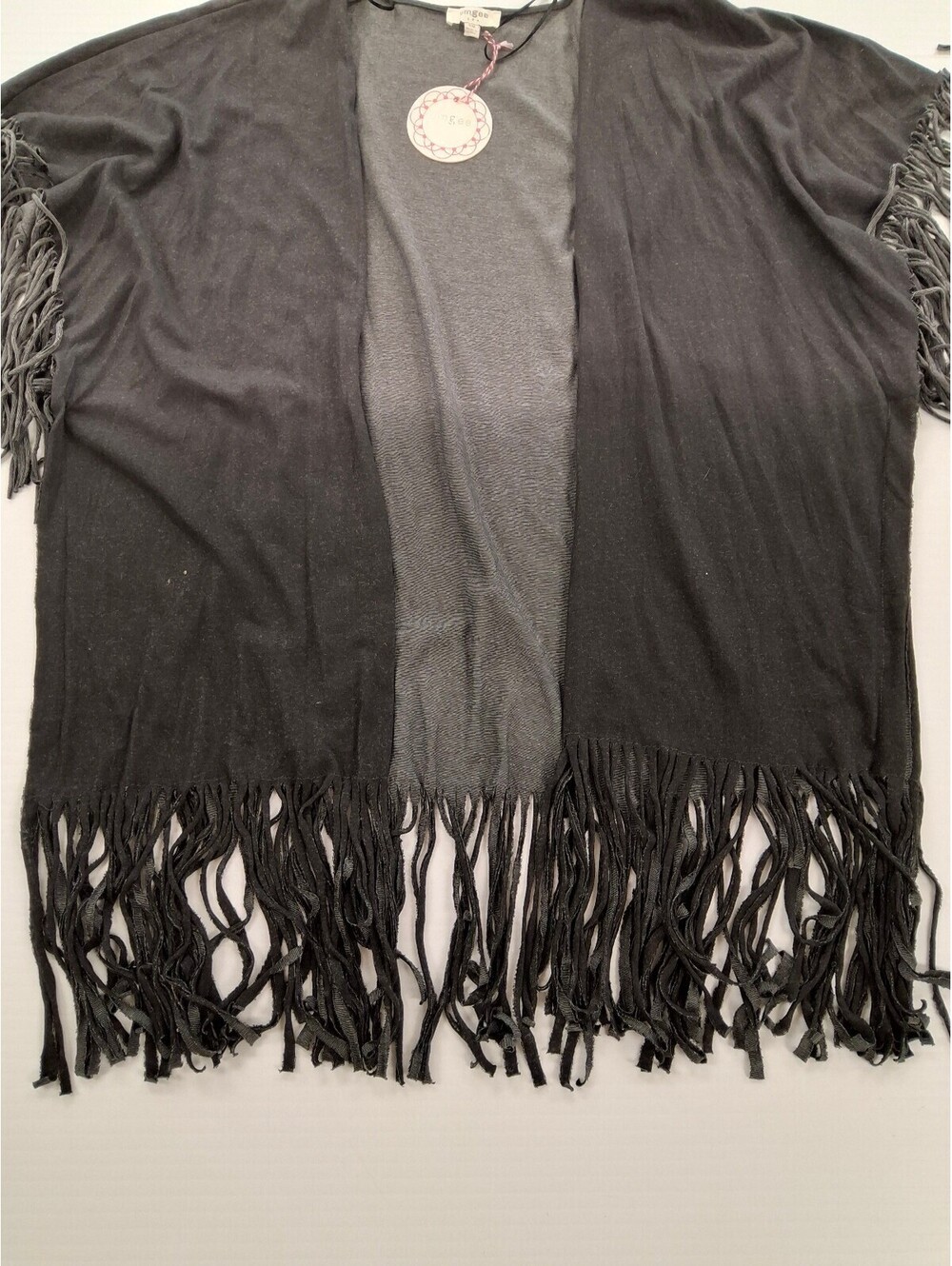 Umgee USA Black Open Front Fringe Cardigan Sweater Size Small- Oversized